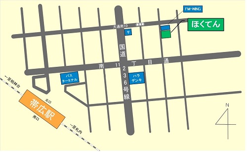 帯広駅から北海点字図書館までの略地図画像